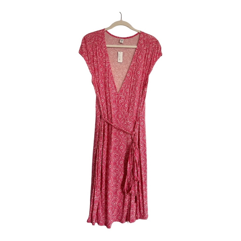 Midi Wrap Dress Pink Geometric